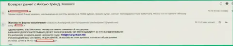 Очередной клиент Форекс дилинговой компании Ай Кью Трейд не имеет возможности с этой форекс дилинговой компании вернуть обратно 15 тыс. руб.