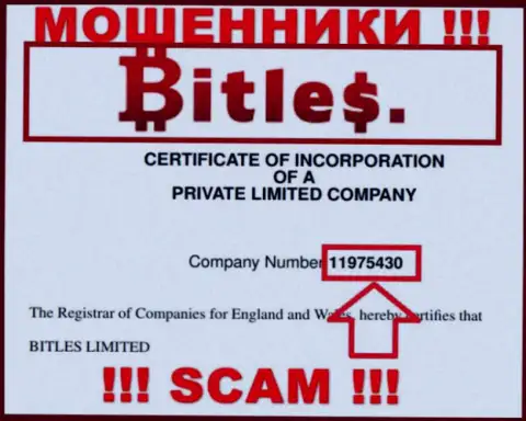 Регистрационный номер интернет обманщиков Битлес, с которыми довольно опасно сотрудничать - 11975430