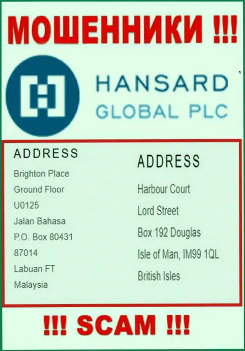 Добраться до организации Хансард Ком, чтобы вернуть свои вложения нельзя, они зарегистрированы в офшорной зоне: Harbour Court, Lord Street, Box 192, Douglas, Isle of Man IM99 1QL, British Isles