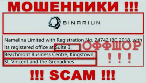 Совместно сотрудничать с компанией Binariun Net рискованно - их офшорный юридический адрес - Suite 3, Beachmont Business Centre, Kingstown, St. Vincent and the Grenadines (информация позаимствована портала)
