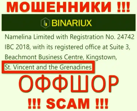 Binariux Net - это МОШЕННИКИ, которые юридически зарегистрированы на территории - Saint Vincent and the Grenadines
