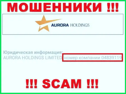 Регистрационный номер мошенников Aurora Holdings, предоставленный на их официальном интернет-сервисе: 04839119