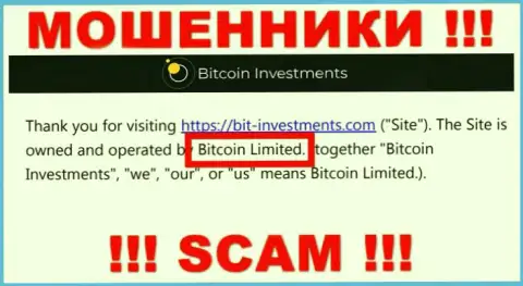 Юр лицо Bitcoin Investments это Bitcoin Limited, именно такую инфу опубликовали аферисты на своем web-сервисе