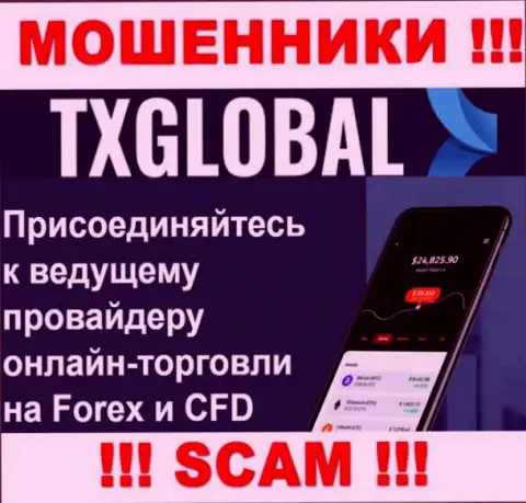 В internet сети прокручивают делишки мошенники TX Global, сфера деятельности которых - FOREX