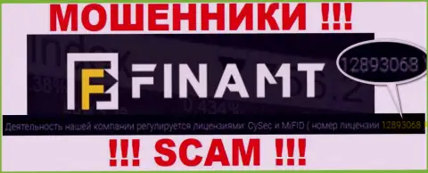 Мошенники Финамт не скрывают лицензию, предоставив ее на интернет-портале, однако будьте крайне внимательны !!!