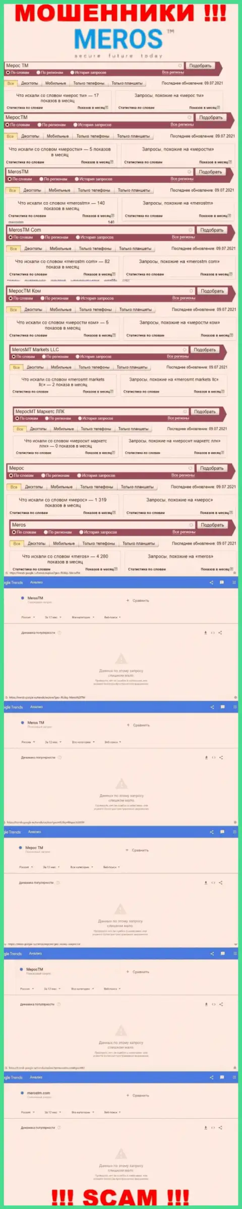 Статистика запросов по махинаторам MerosTM Com в internet сети