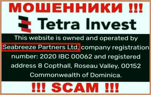 Юридическим лицом, управляющим мошенниками ТетраИнвест, является Seabreeze Partners Ltd