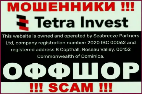 На сайте мошенников Тетра Инвест сказано, что они расположены в оффшорной зоне - 8 Copthall, Roseau Valley, 00152 Commonwealth of Dominica, будьте очень бдительны