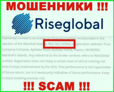Регистрационный номер RiseGlobal Us, который шулера представили у себя на internet странице: 103595