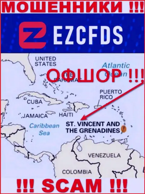 St. Vincent and the Grenadines - оффшорное место регистрации мошенников EZCFDS, показанное у них на сайте