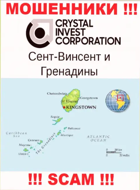 Saint Vincent and the Grenadines - это юридическое место регистрации конторы Crystal Invest Corporation