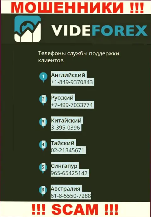 В арсенале у internet-мошенников из VideForex имеется не один номер телефона