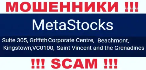 На официальном онлайн-ресурсе MetaStocks опубликован адрес регистрации данной компании - Suite 305, Griffith Corporate Centre, Beachmont, Kingstown, VC0100, Saint Vincent and the Grenadines (офшорная зона)