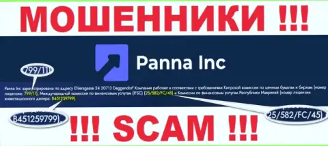 Мошенники ПаннаИнк Ком успешно кидают доверчивых клиентов, хоть и представляют лицензию на информационном сервисе