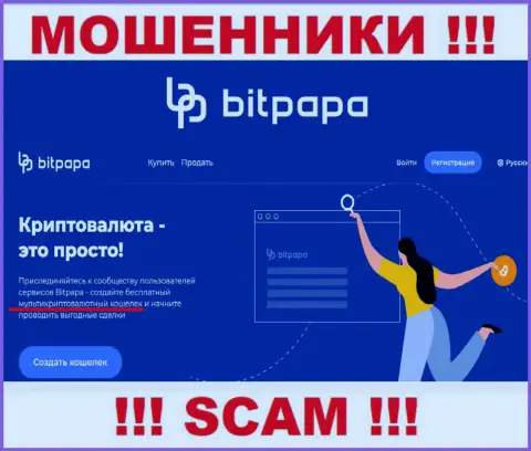 Тип деятельности мошеннической организации BitPapa Com - Криптокошелек