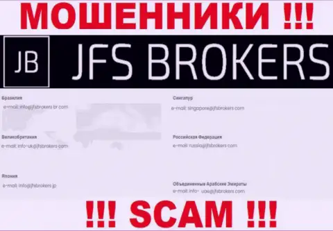 На веб-ресурсе ДжФСБрокер Ком, в контактных данных, представлен e-mail указанных интернет-воров, не пишите, ограбят