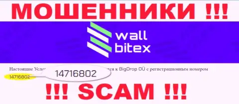 Во всемирной паутине работают разводилы WallBitex !!! Их номер регистрации: 14716802