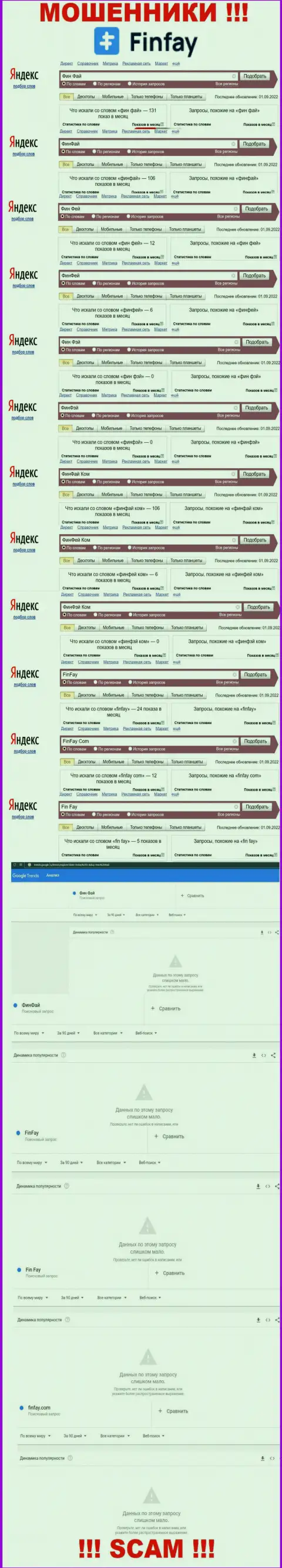 Число онлайн-запросов в интернет сети по бренду мошенников ФинФзй Ком