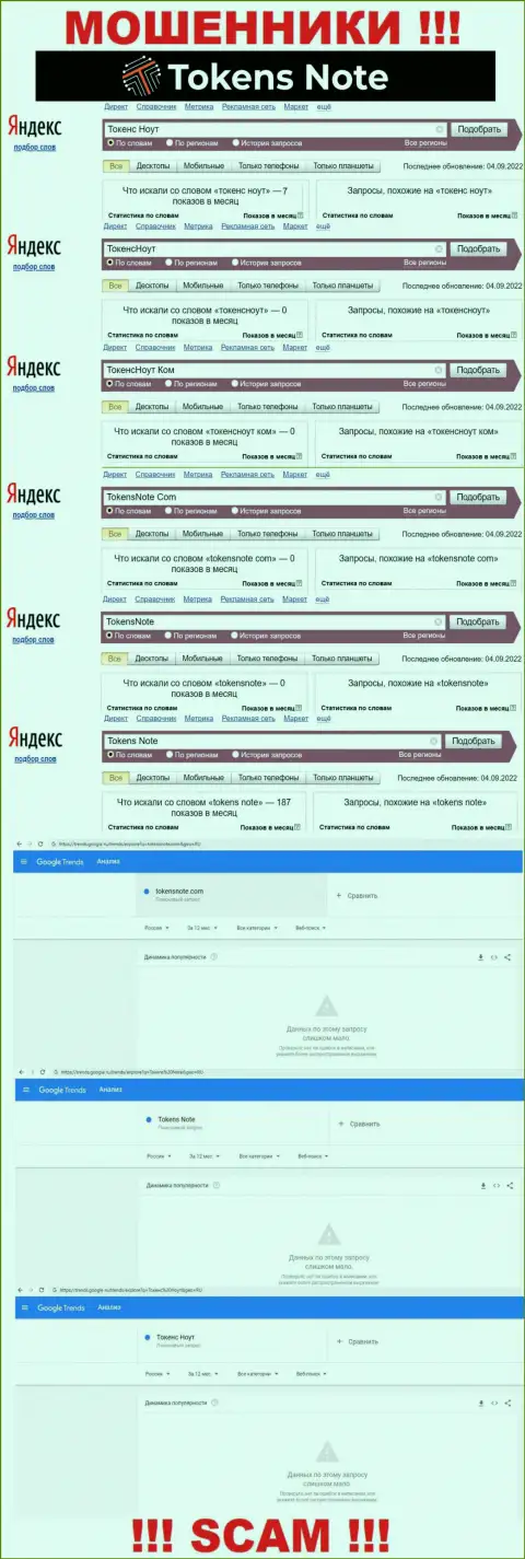 Подробный анализ онлайн-запросов по преступно действующей организации Tokens Note