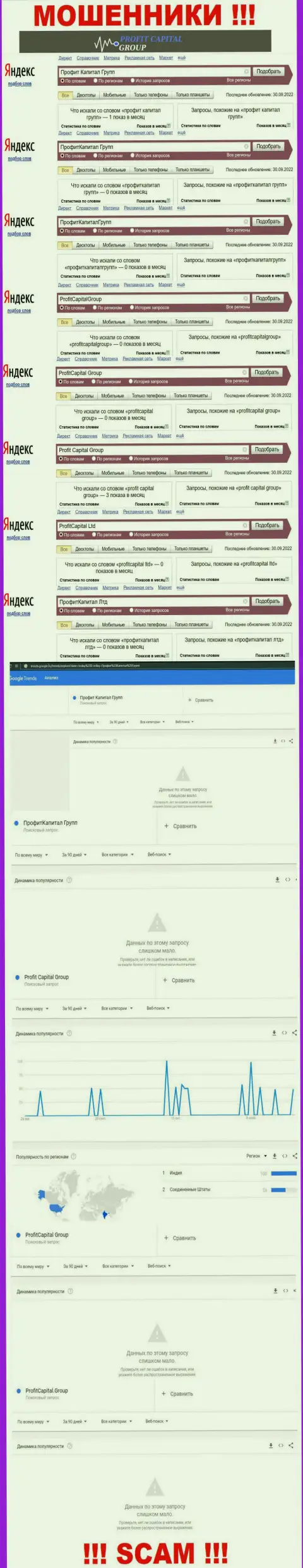 Аналитика онлайн запросов по мошенникам Profit Capital Group во всемирной internet сети