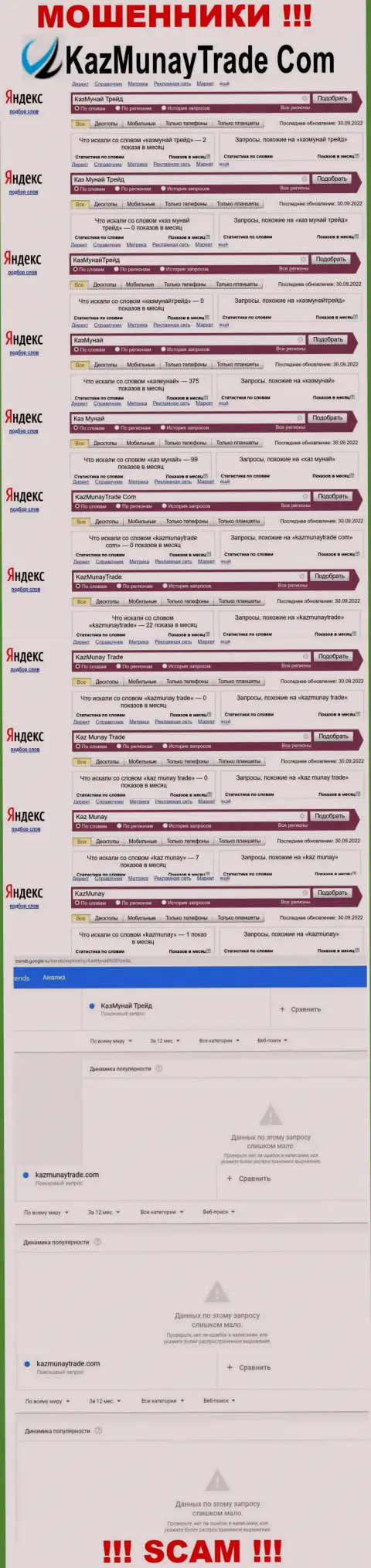 Как часто интересовались мошенниками Kaz Munay в поисковиках глобальной сети internet ?