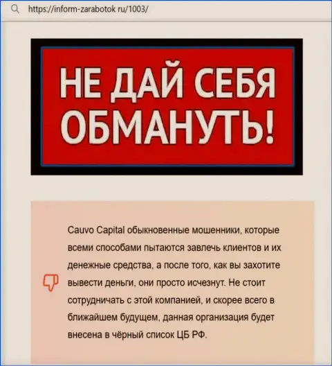 Условия совместного сотрудничества от CauvoCapital, вся правда об указанной компании (обзор махинаций)