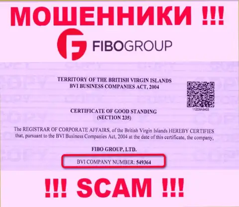 На интернет-портале мошенников ФибоГрупп опубликован этот номер регистрации данной организации: 549364