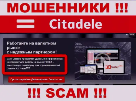 Сфера деятельности мошеннической компании Citadele - это Форекс