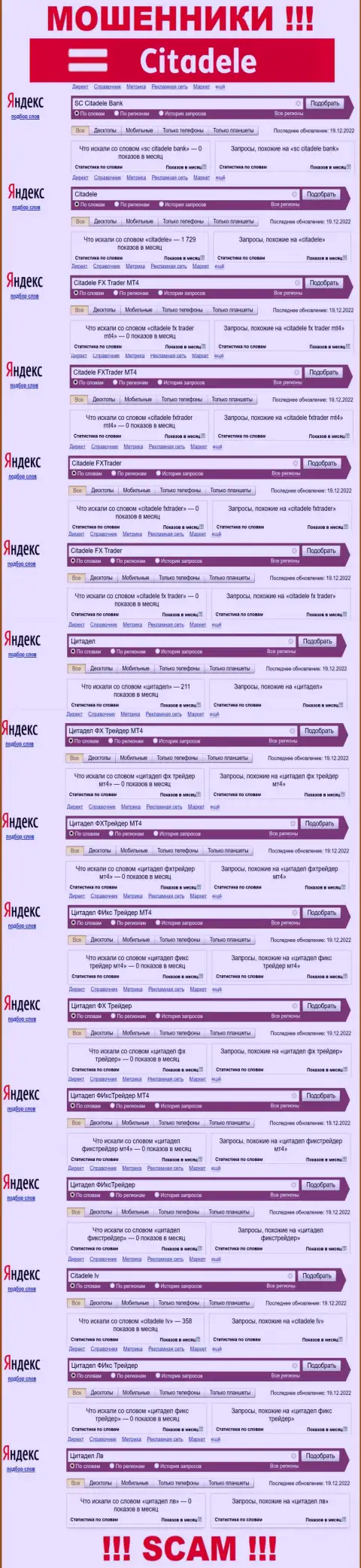 Информация по запросам противоправно действующей конторы Citadele в поисковиках всемирной интернет сети