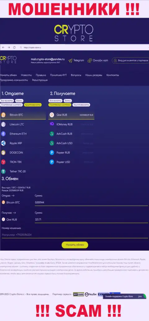 Официальный веб-сервис мошенников Crypto Store, переполненный инфой для наивных людей