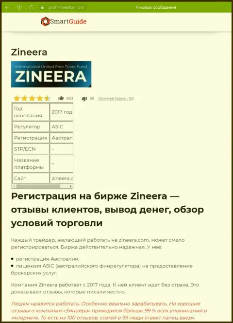 Разбор условий для трейдинга дилингового центра Зинейра Эксчендж, представленный в информационном материале на сайте Смартгайдс24 Ком